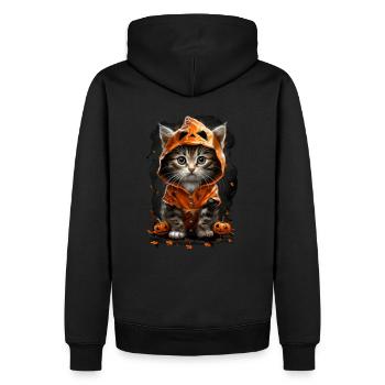 Kitten in Pumpkin Costume - Halloween Pumpkin Design - Men’s Premium Organic Hoodie - black - Back - Nico (187cm)