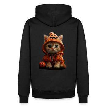 Chaton en look citrouille - Tenue d’Halloween - Sweat à capuche Premium bio Homme - noir - Dos - Nico (187cm)