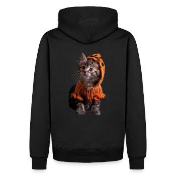 Kätzchen im gestrickten Kürbis-Hoodie - Halloween - Männer Premium Bio Hoodie - Schwarz - Hinten - Nico (187cm)