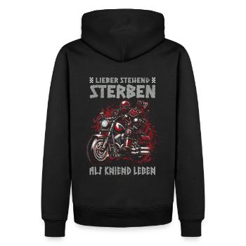 Biker Knight Design Lieber stehend sterben - Männer Premium Bio Hoodie - Schwarz - Hinten - Nico (187cm)