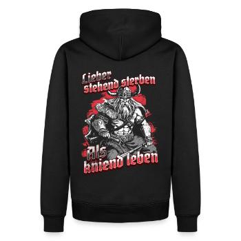 rViking Warrior Design Stehend Sterben Krieger - Männer Premium Bio Hoodie - Schwarz - Hinten - Nico (187cm)