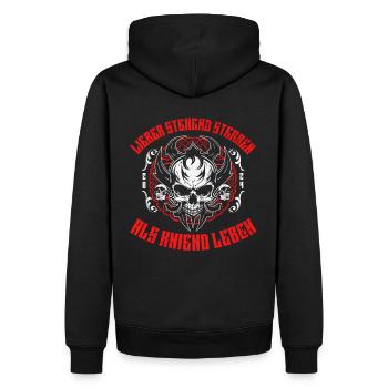 Skull Viking Design Lieber stehend sterben 2024 - Männer Premium Bio Hoodie - Schwarz - Hinten - Nico (187cm)
