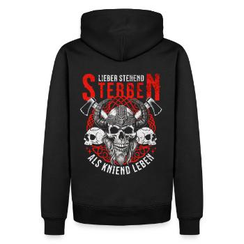 Wikinger Schädel Design Krieger Spruch - Männer Premium Bio Hoodie - Schwarz - Hinten - Nico (187cm)