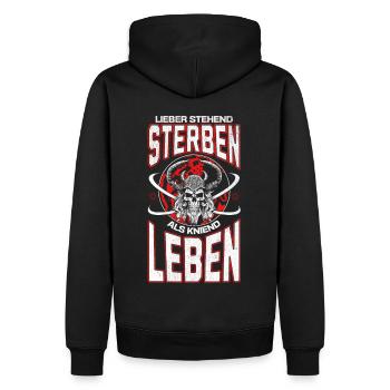 Viking Skull Lieber stehend sterben Design 2024 - Männer Premium Bio Hoodie - Schwarz - Hinten - Nico (187cm)