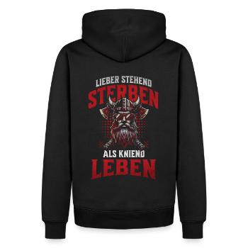 Wikinger mit Sonnenbrille Lieber stehend sterben - Männer Premium Bio Hoodie - Schwarz - Hinten - Nico (187cm)