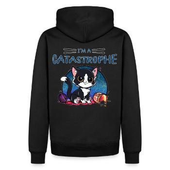 Chat mignon farce trouble chibi noir et blanc - Sweat à capuche Premium bio Homme - noir - Dos - Nico (187cm)