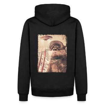 UFO Retro Vintage Uncanny Alien Ski Otter - Männer Premium Bio Hoodie - Schwarz - Hinten - Nico (187cm)