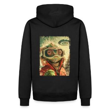 UFO Retro Vintage Uncanny Alien Ski Lizard - Männer Premium Bio Hoodie - Schwarz - Hinten - Nico (187cm)