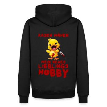 Rasen mähen Lieblingshobby - Ente mit Messer - Männer Premium Bio Hoodie - Schwarz - Hinten - Nico (187cm)