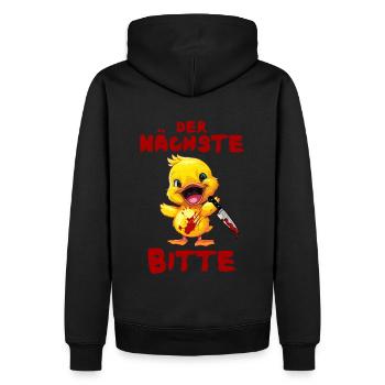 Next Please - Duck with Knife Halloween - Men’s Premium Organic Hoodie - black - Back - Nico (187cm)