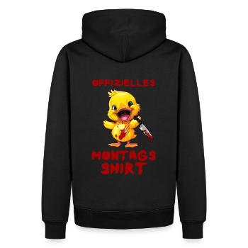 Offizielles Montags Shirt - Ente mit Messer - Männer Premium Bio Hoodie - Schwarz - Hinten - Nico (187cm)