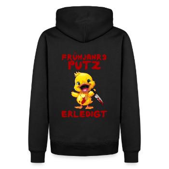 Frühjahrsputz erledigt - Ente mit Messer Halloween - Männer Premium Bio Hoodie - Schwarz - Hinten - Nico (187cm)