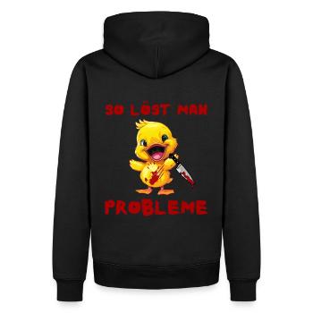 Comment résoudre les problèmes - canard avec couteau Halloween - Sweat à capuche Premium bio Homme - noir - Dos - Nico (187cm)