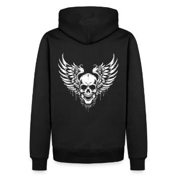 Crâne Halloween avec des ailes - Squelette de crâne - Sweat à capuche Premium bio Homme - noir - Dos - Nico (187cm)
