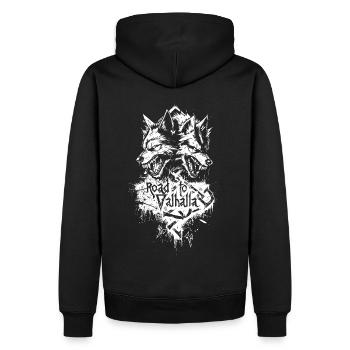 Heulende Wölfe Road to Valhalla Design - Männer Premium Bio Hoodie - Schwarz - Hinten - Nico (187cm)