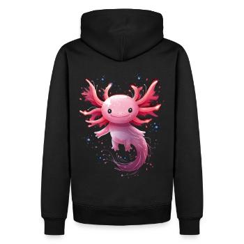 Magischer Kawaii Axolotl in Glitzernder Umgebung - Männer Premium Bio Hoodie - Schwarz - Hinten - Nico (187cm)