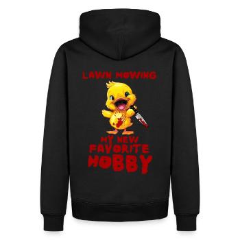 Duck with Knife - Rasenmähen Mein Neues Hobby - Männer Premium Bio Hoodie - Schwarz - Hinten - Nico (187cm)