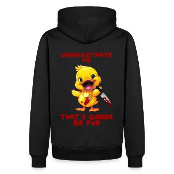 Duck with Knife Unterschätze Mich Lustig Gruselig - Männer Premium Bio Hoodie - Schwarz - Hinten - Nico (187cm)