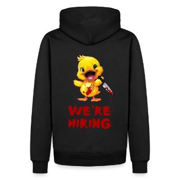 Duck with Knife - We Hire a Funny, Creepy - Men’s Premium Organic Hoodie - black - Back - Nico (187cm)