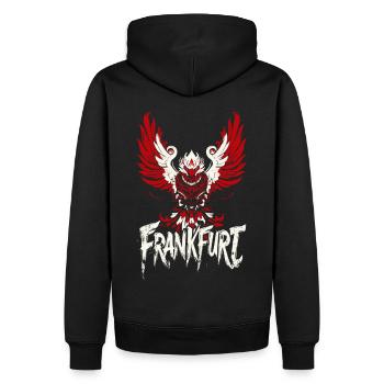 Frankfurt Majestätischer Adler FFM Ultras - Männer Premium Bio Hoodie - Schwarz - Hinten - Nico (187cm)