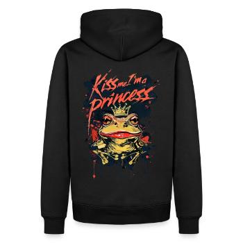 Embrasse-moi Je suis une princesse Drôle de grenouille Crapaud - Sweat à capuche Premium bio Homme - noir - Dos - Nico (187cm)