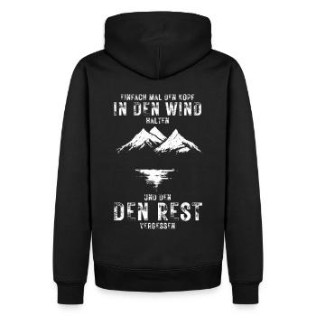 Kopf in den Wind - Berge Wandern Natur Outdoor - Männer Premium Bio Hoodie - Schwarz - Hinten - Nico (187cm)