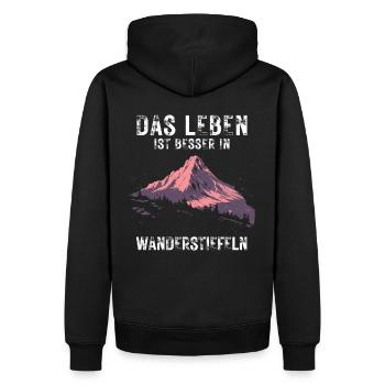 Leben besser - In Wanderstiefeln Wandern Outdoor - Männer Premium Bio Hoodie - Schwarz - Hinten - Nico (187cm)