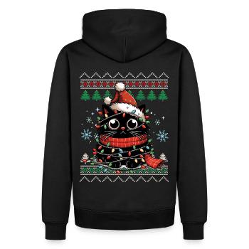 Chat drôle moche pull de Noël - Sweat à capuche Premium bio Homme - noir - Dos - Nico (187cm)