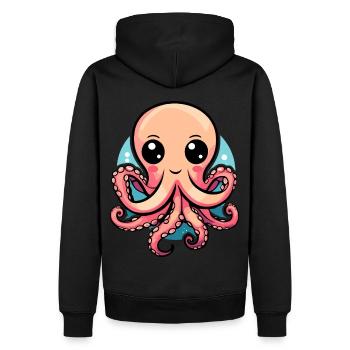 Adorable pieuvre kawaii - Sweat à capuche Premium bio Homme - noir - Dos - Nico (187cm)