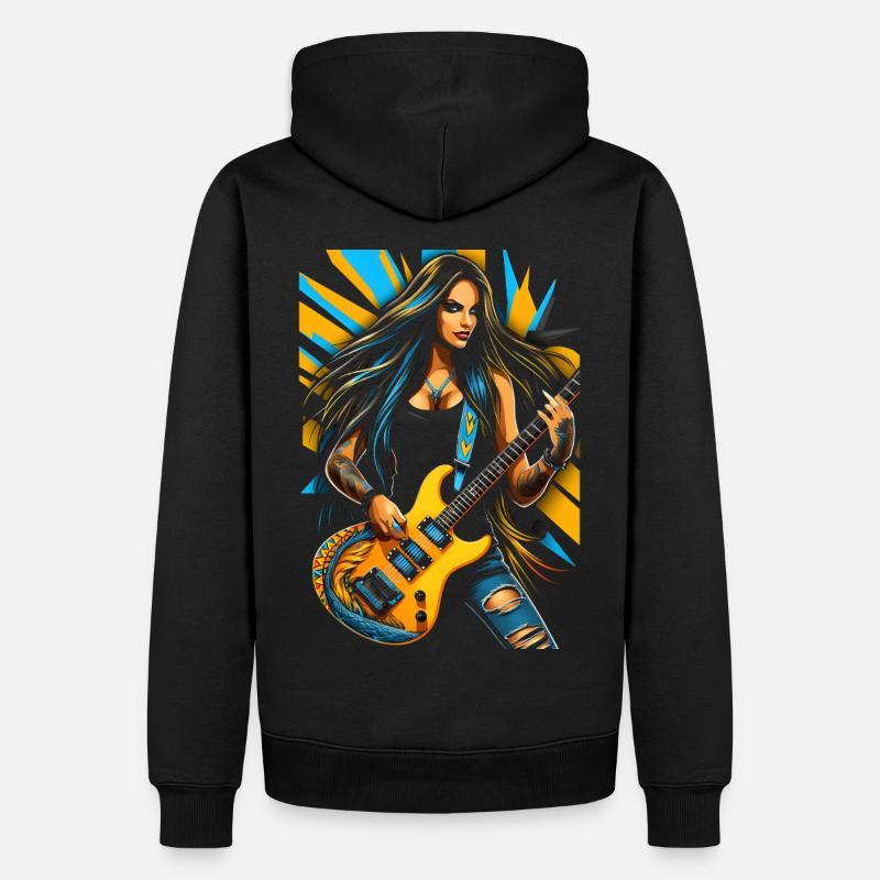 Wilde Gittarendiva mit E-Gitarre - Männer Premium Bio Hoodie - Schwarz