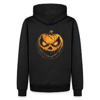Horror Halloween Kostüm Grinsendes Kürbis Gesicht - Männer Premium Bio Hoodie - Schwarz - Hinten - Nico (187cm)