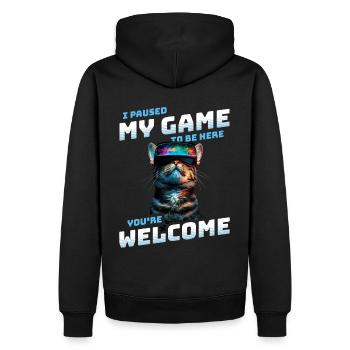 I just paused my game to be here Lustige VR Katze - Männer Premium Bio Hoodie - Schwarz - Hinten - Nico (187cm)