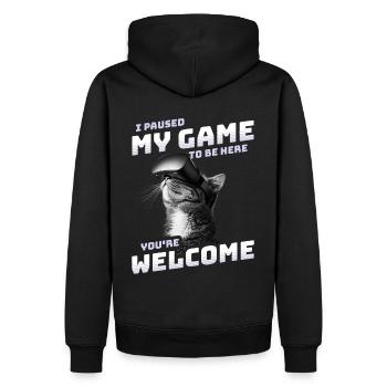 I just paused my game to be here - VR Katze Lustig - Männer Premium Bio Hoodie - Schwarz - Hinten - Nico (187cm)