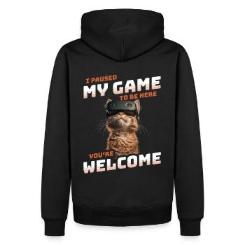 I just paused my game to be here - Coole Katze VR - Männer Premium Bio Hoodie - Schwarz - Hinten - Nico (187cm)