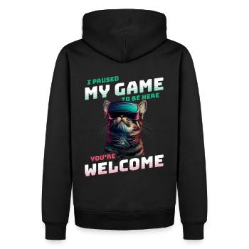 I just paused my game to be here - Katze mit VR - Männer Premium Bio Hoodie - Schwarz - Hinten - Nico (187cm)
