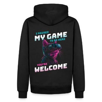 I just paused my game to be here Lustige VR Katze - Männer Premium Bio Hoodie - Schwarz - Hinten - Nico (187cm)