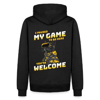 I just paused my game to be here - Katze mit VR - Männer Premium Bio Hoodie - Schwarz - Hinten - Nico (187cm)