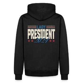 Dame Présidente 2024 : Kamala Harris pour le Progrès - Sweat à capuche Premium bio Homme - noir - Dos - Nico (187cm)