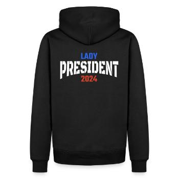 Lady President 2024: Back Kamala Harris 2024 - Männer Premium Bio Hoodie - Schwarz - Hinten - Nico (187cm)