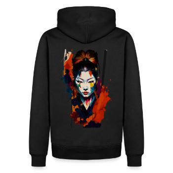 Samurai Kriegerin – Auffällige Spritzer Kunst - Männer Premium Bio Hoodie - Schwarz - Hinten - Nico (187cm)