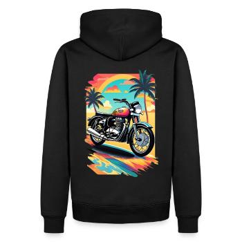 Retro Motorrad auf tropischem Strand - Männer Premium Bio Hoodie - Schwarz - Hinten - Nico (187cm)