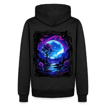 Un clair de lune onirique et une rose magique - Sweat à capuche Premium bio Homme - noir - Dos - Nico (187cm)