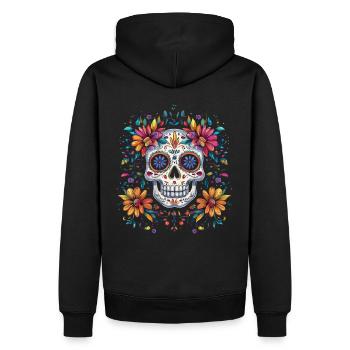 Jour de la mort Crâne en sucre avec des fleurs colorées - Sweat à capuche Premium bio Homme - noir - Dos - Nico (187cm)