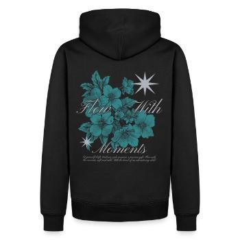 Flow with Moments Floral Art Design - Männer Premium Bio Hoodie - Schwarz - Hinten - Nico (187cm)