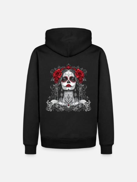 Gotische Catrina mit Rosen für Dia de los Muertos - Männer Premium Bio Hoodie - Schwarz
