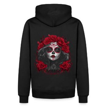 Elegant Catrina - Red Roses Dia de los Muertos - Men’s Premium Organic Hoodie - black - Back - Nico (187cm)