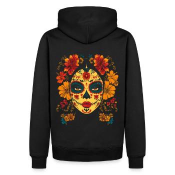 Catrina-Kunst mit Ringelblumen Dia de los Muertos - Männer Premium Bio Hoodie - Schwarz - Hinten - Nico (187cm)