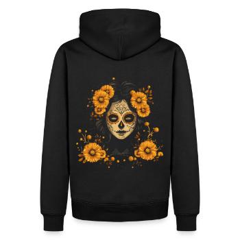 Création d’un crâne de catrina jaune - Dia de los Muertos - Sweat à capuche Premium bio Homme - noir - Dos - Nico (187cm)