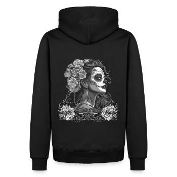 Monochrome Catrina with Roses Dia de los Muertos - Men’s Premium Organic Hoodie - black - Back - Nico (187cm)