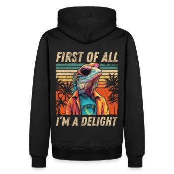 Sarcastic Iguana - Vintage Sunset Style - Men’s Premium Organic Hoodie - black - Back - Nico (187cm)